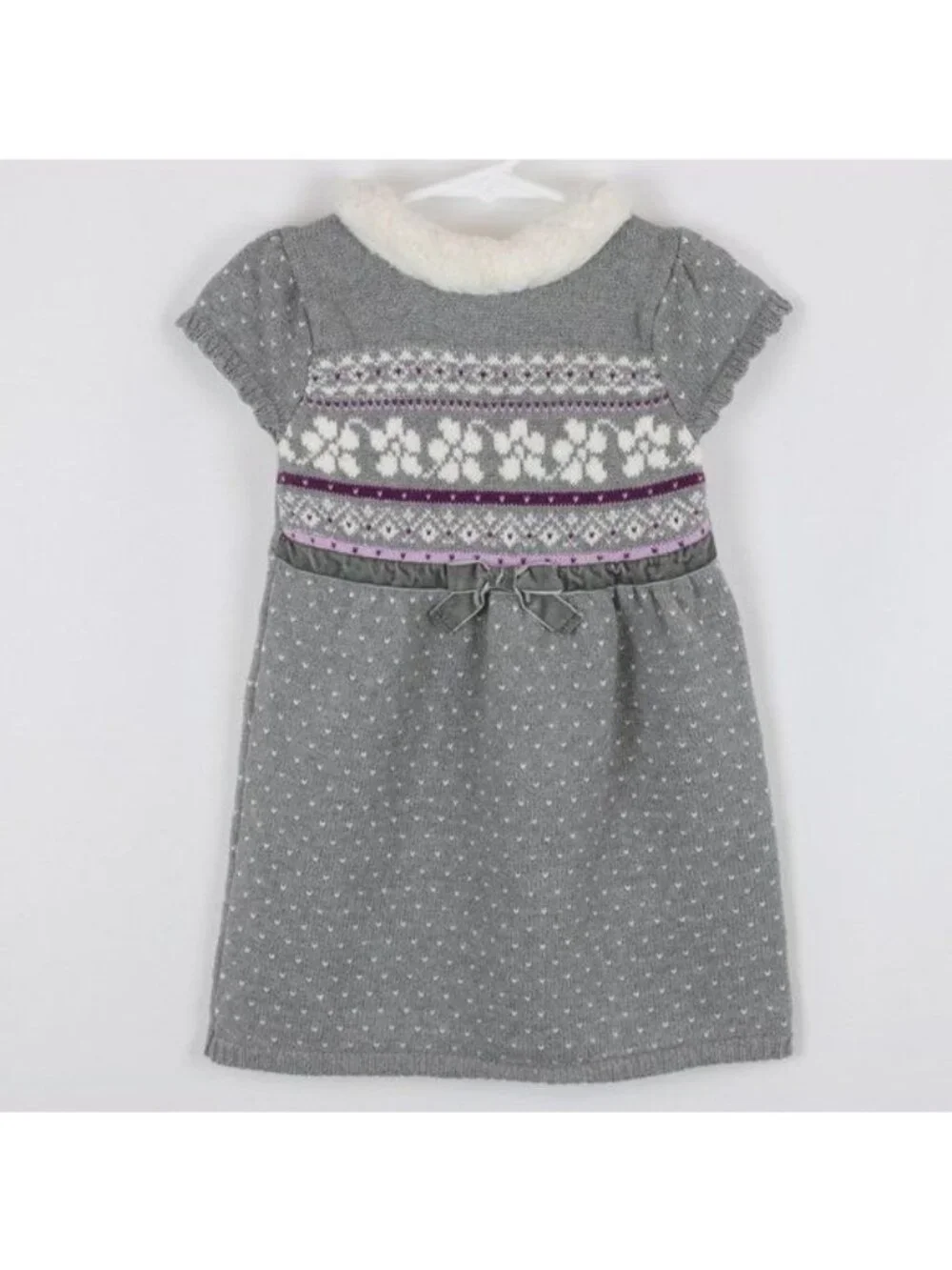 Gymboree Girls Size 4 Gray & White Fair Isle Short Sleeve Knit Sweater Dress